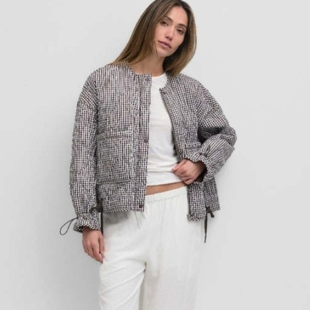 Mod Ref Rochelle Quilted Gingham Jacket XS Brown White Check Puffer Coat Fall